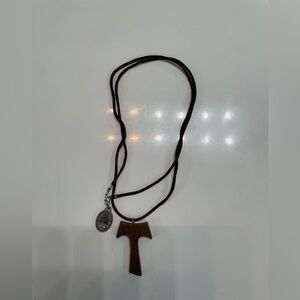 Never Worn Wooden Catholic Cross with Blessed Medallion